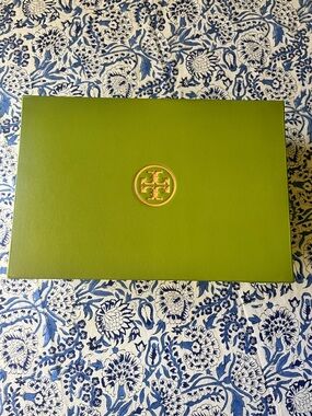 Tory Burch Lime Green Logo Shoe Box with Gold Emblem
